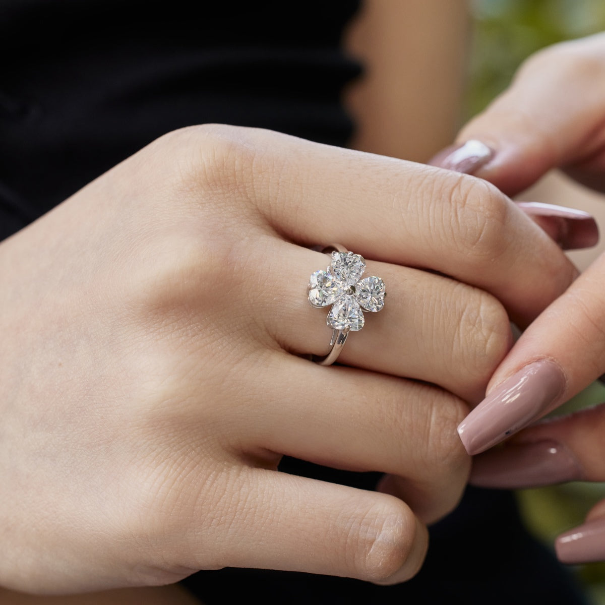 [Violet JW]Heart-shaped Four-Leaf Clover Ball Ring