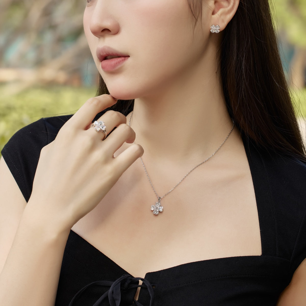 [Violet JW]Heart-shaped Four-Leaf Clover Ball Ring