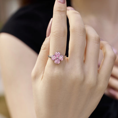 [Violet JW]Heart-shaped Four-Leaf Clover Ball Ring