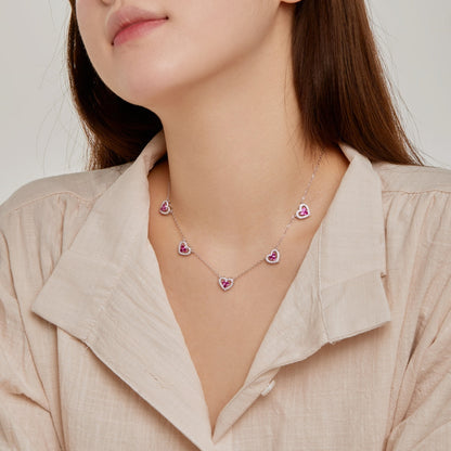 [Violet JW]Sparkling Five Heart Necklace