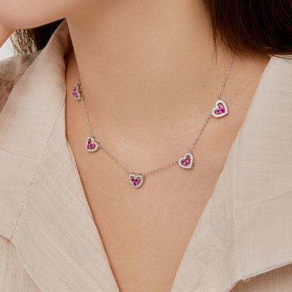 [Violet JW]Sparkling Five Heart Necklace