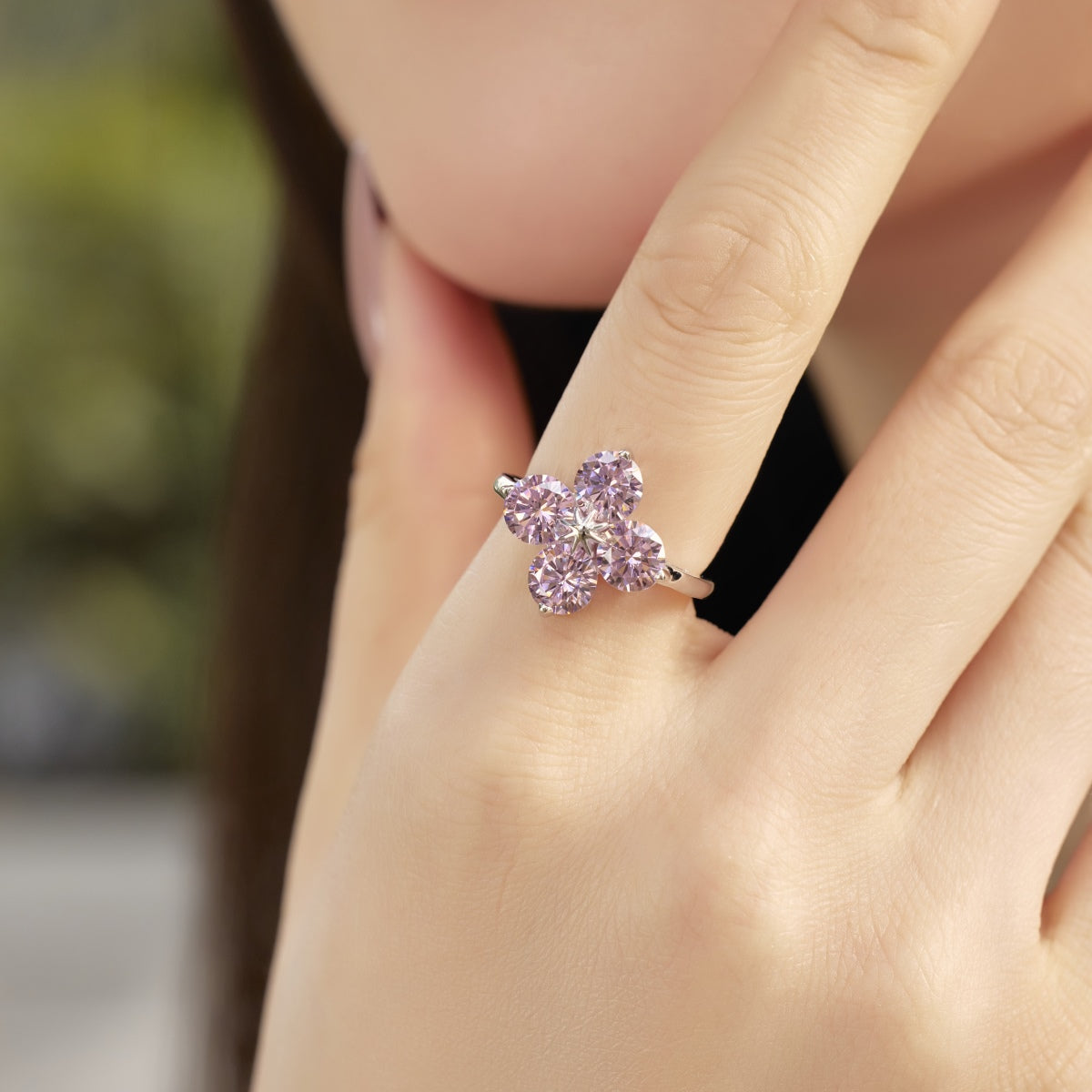 [Violet JW]Four-Leaf Clover Eight-Pointed Star Ring