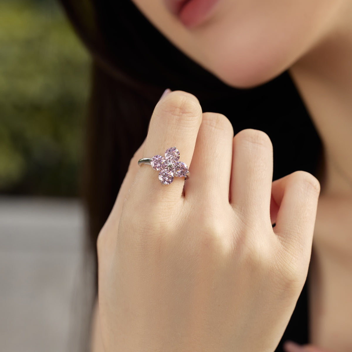 [Violet JW]Four-Leaf Clover Eight-Pointed Star Ring