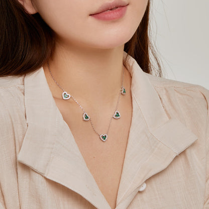[Violet JW]Sparkling Five Heart Necklace