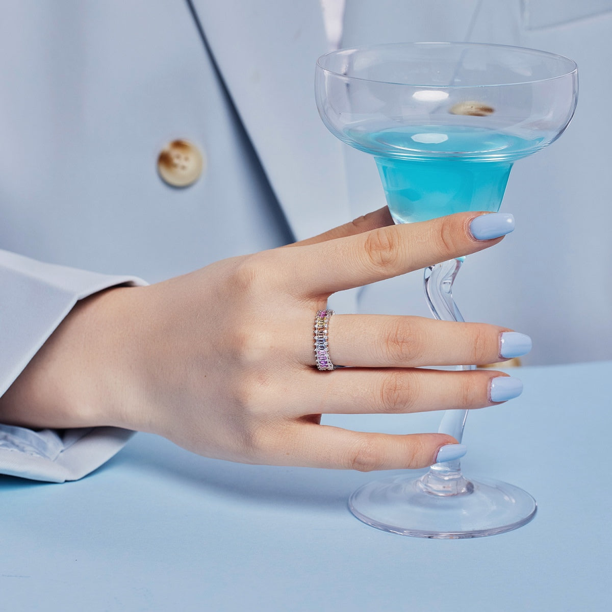 [Violet JW]Splashy Ornate Emerald Cut Cocktail Ring