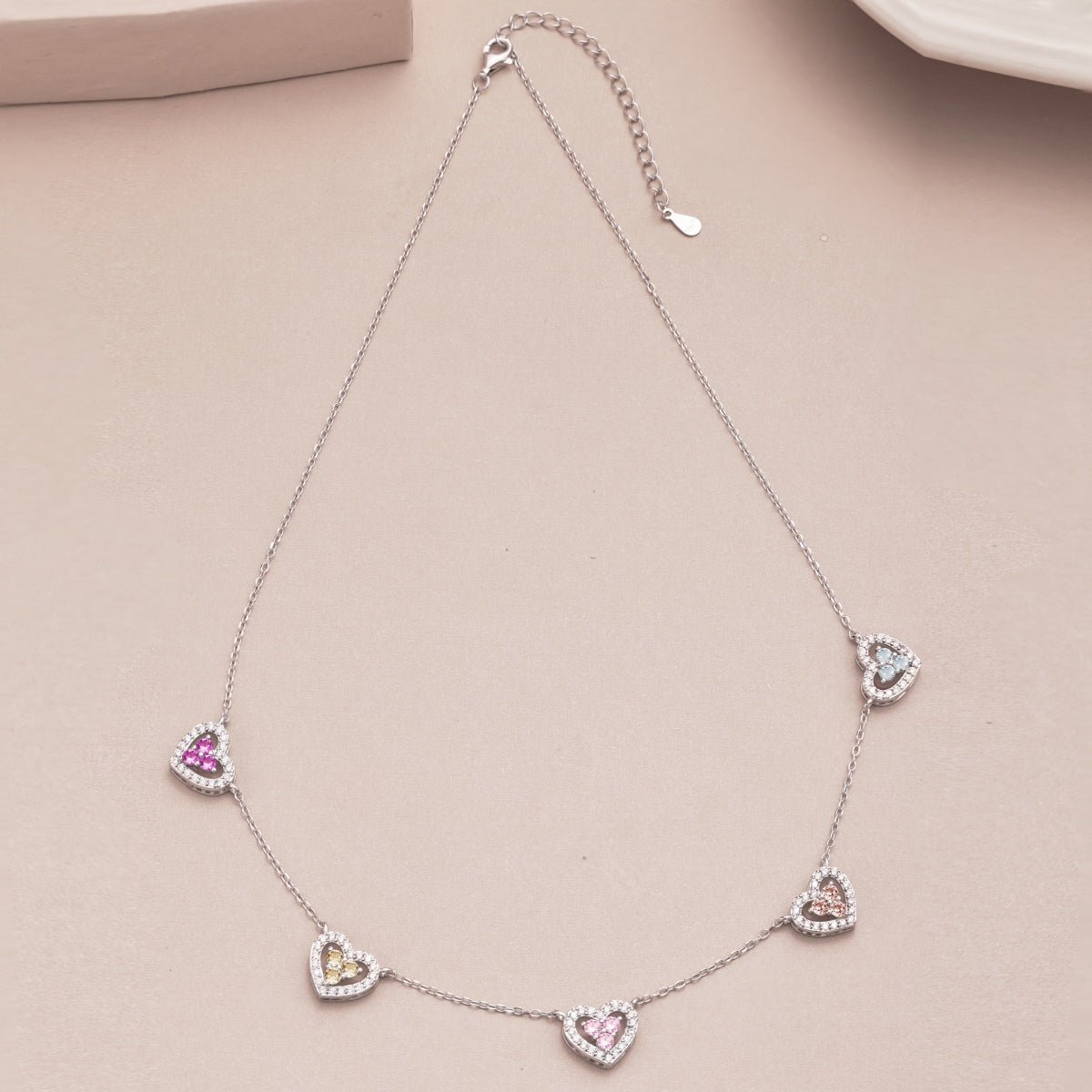 [Violet JW]Sparkling Five Heart Necklace
