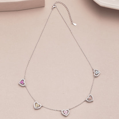 [Violet JW]Sparkling Five Heart Necklace