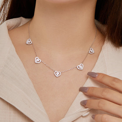 [Violet JW]Sparkling Five Heart Necklace