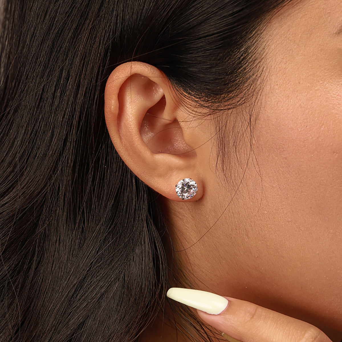 [Violet JW]Stylish Shiny Round Center Stone Stud Earrings