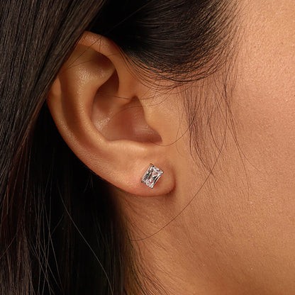 [Violet JW]Stylish Shiny Rectangular Center Stone Stud Earrings