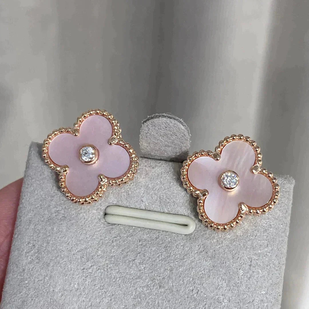 [Baslove]CLOVER MEDIUM 1 MOTIVE ROSA MOP DIAMANT OHRRINGE