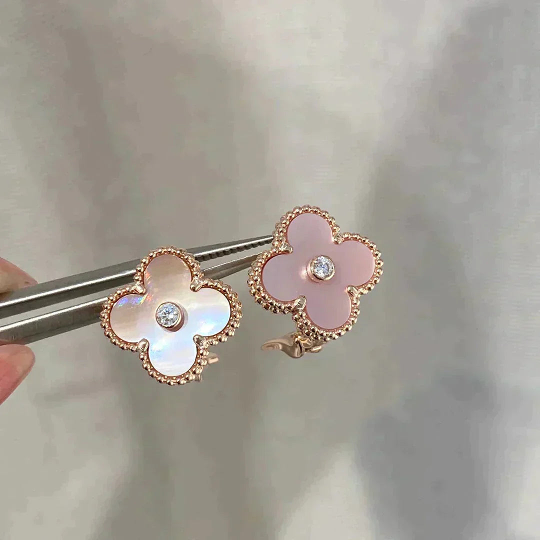 [Baslove]CLOVER MEDIUM 1 MOTIVE ROSA MOP DIAMANT OHRRINGE