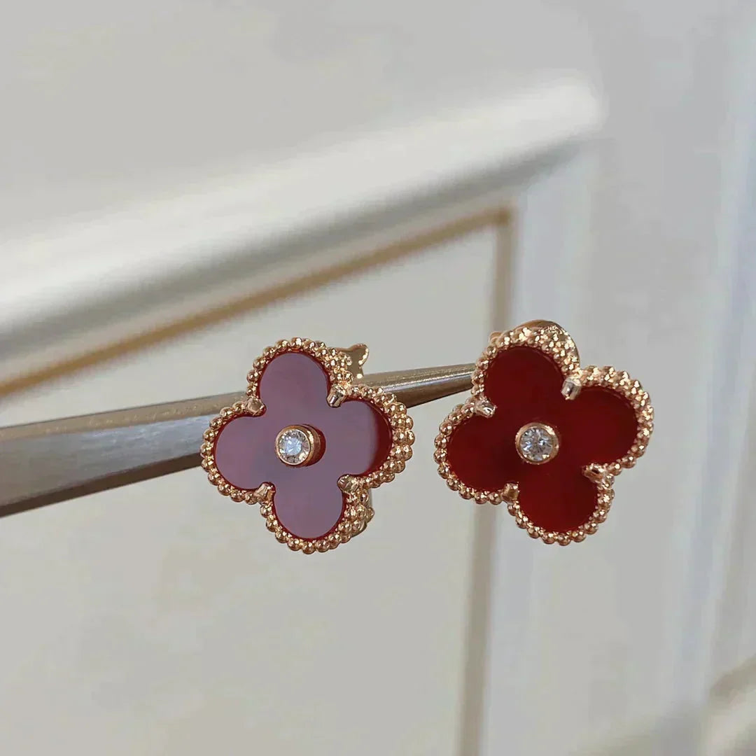 [Baslove]CLOVER MEDIUM 1 MOTIFS CARNELIAN DIAMOND Ohrringe