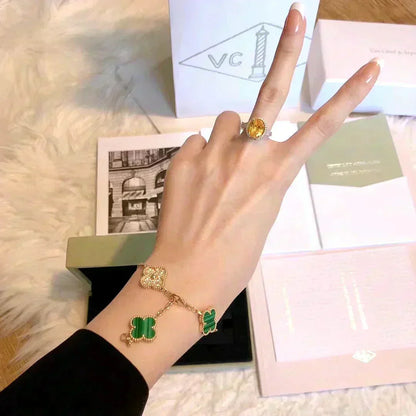 [Violet JW]CLOVER  5 MOTIF MALACHITE DIAMOND BRACELET