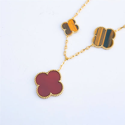 [Violet JW]CLOVER BRACELET 5 MOTIFS CARNELIAN TIGER EYE