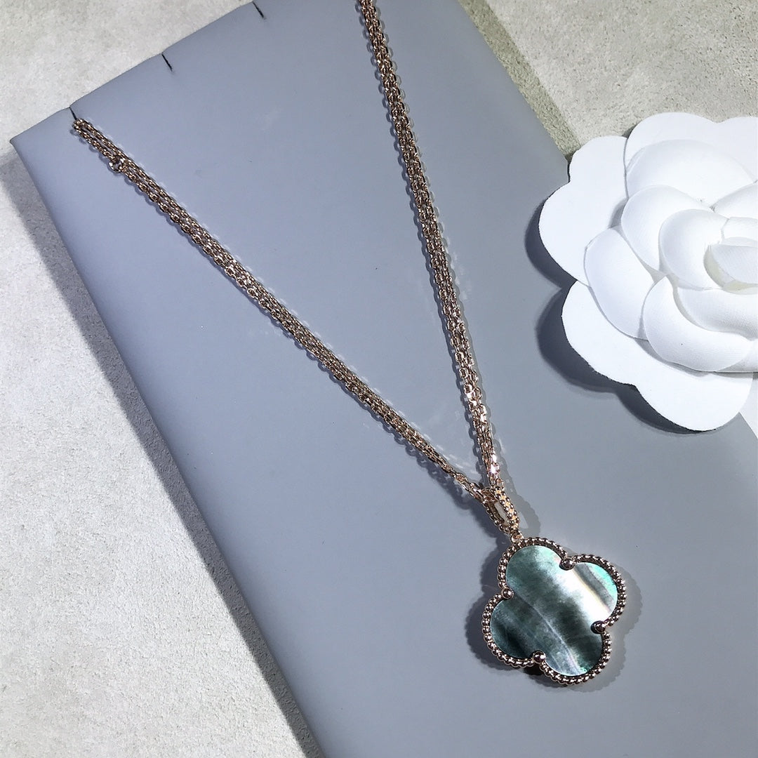 [Violet JW]CLOVER 25MM GOLD DARK MOP BIG CLOVER NECKLACE