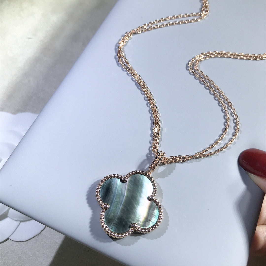[Violet JW]CLOVER 25MM GOLD DARK MOP BIG CLOVER NECKLACE