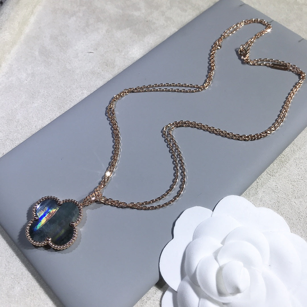 [Violet JW]CLOVER 25MM GOLD DARK MOP BIG CLOVER NECKLACE