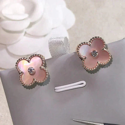 [Baslove]CLOVER MEDIUM 1 MOTIVE ROSA MOP DIAMANT OHRRINGE
