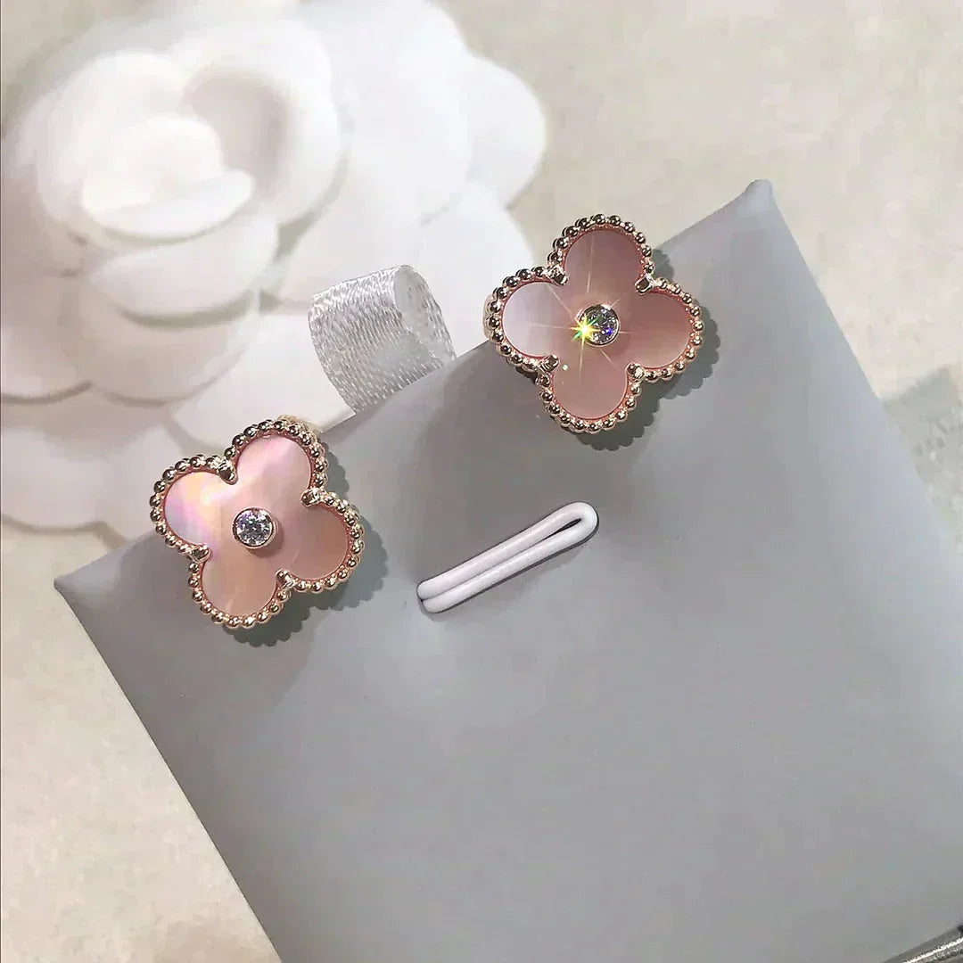 [Baslove]CLOVER MEDIUM 1 MOTIVE ROSA MOP DIAMANT OHRRINGE