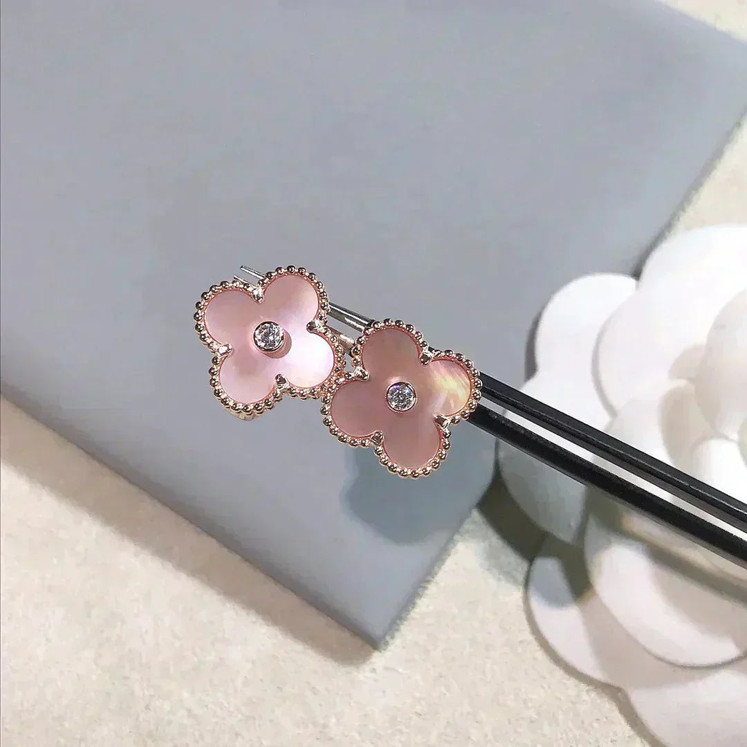 [Baslove]CLOVER MEDIUM 1 MOTIVE ROSA MOP DIAMANT OHRRINGE
