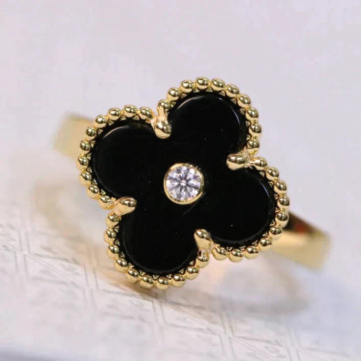 [Baslove] KLEEBLATT ONYX RING GOLD DIAMANT