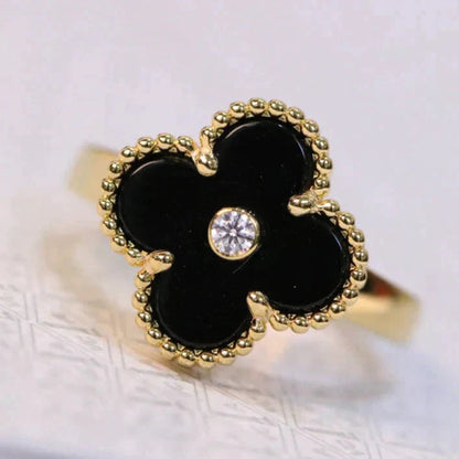 [Baslove] KLEEBLATT ONYX RING GOLD DIAMANT