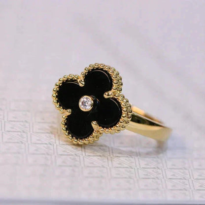 [Baslove] KLEEBLATT ONYX RING GOLD DIAMANT