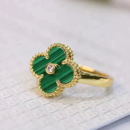 [Baslove] KLEEBLATT MALACHIT RING GOLD DIAMANT