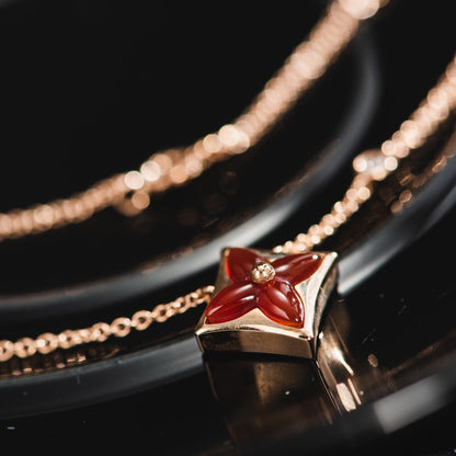 [Baslove]Stern Halskette Roségold 1 Diamant