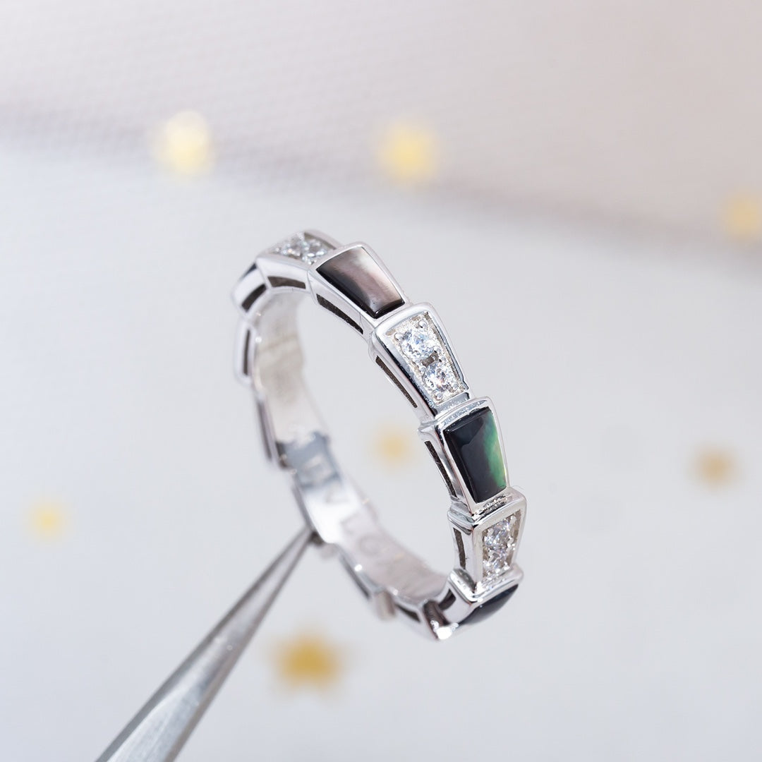 [Baslove]SERPENTI RING SILBER DIAMANT SCHWARZ MOP 3MM