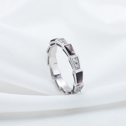 [Baslove]SERPENTI RING SILBER DIAMANT SCHWARZ MOP 3MM