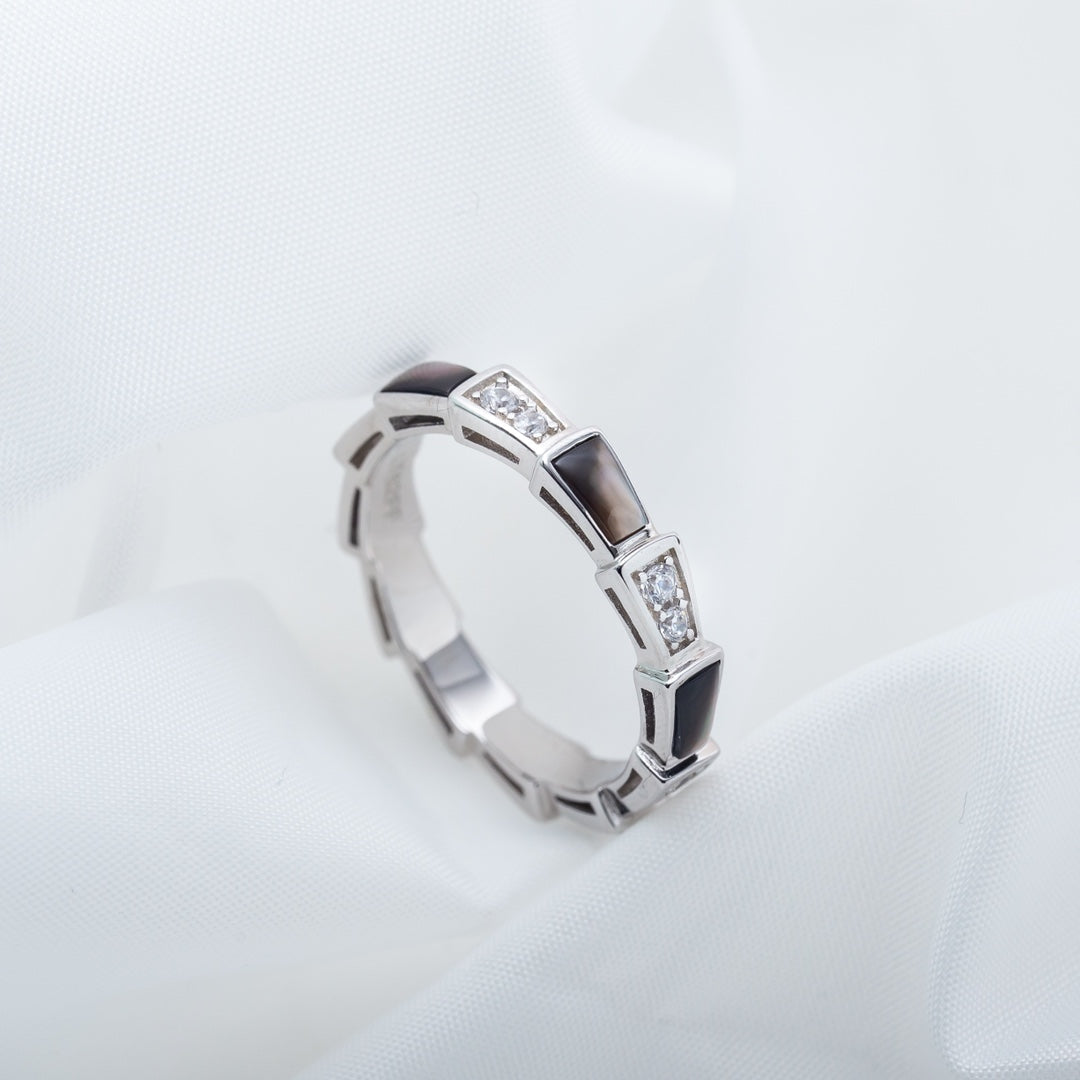 [Baslove]SERPENTI RING SILBER DIAMANT SCHWARZ MOP 3MM