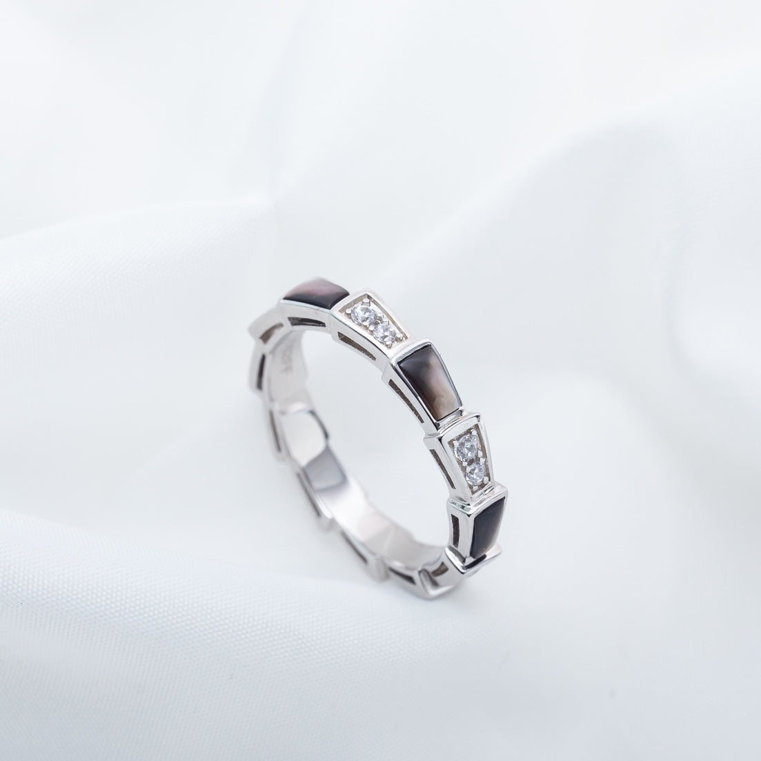 [Baslove]SERPENTI RING SILBER DIAMANT SCHWARZ MOP 3MM