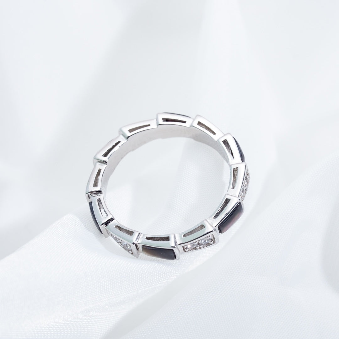 [Baslove]SERPENTI RING SILBER DIAMANT SCHWARZ MOP 3MM