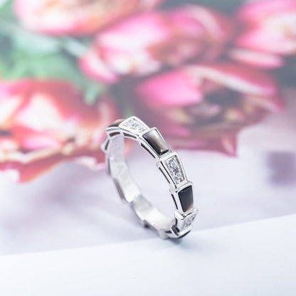 [Baslove]SERPENTI RING SILBER DIAMANT SCHWARZ MOP 3MM