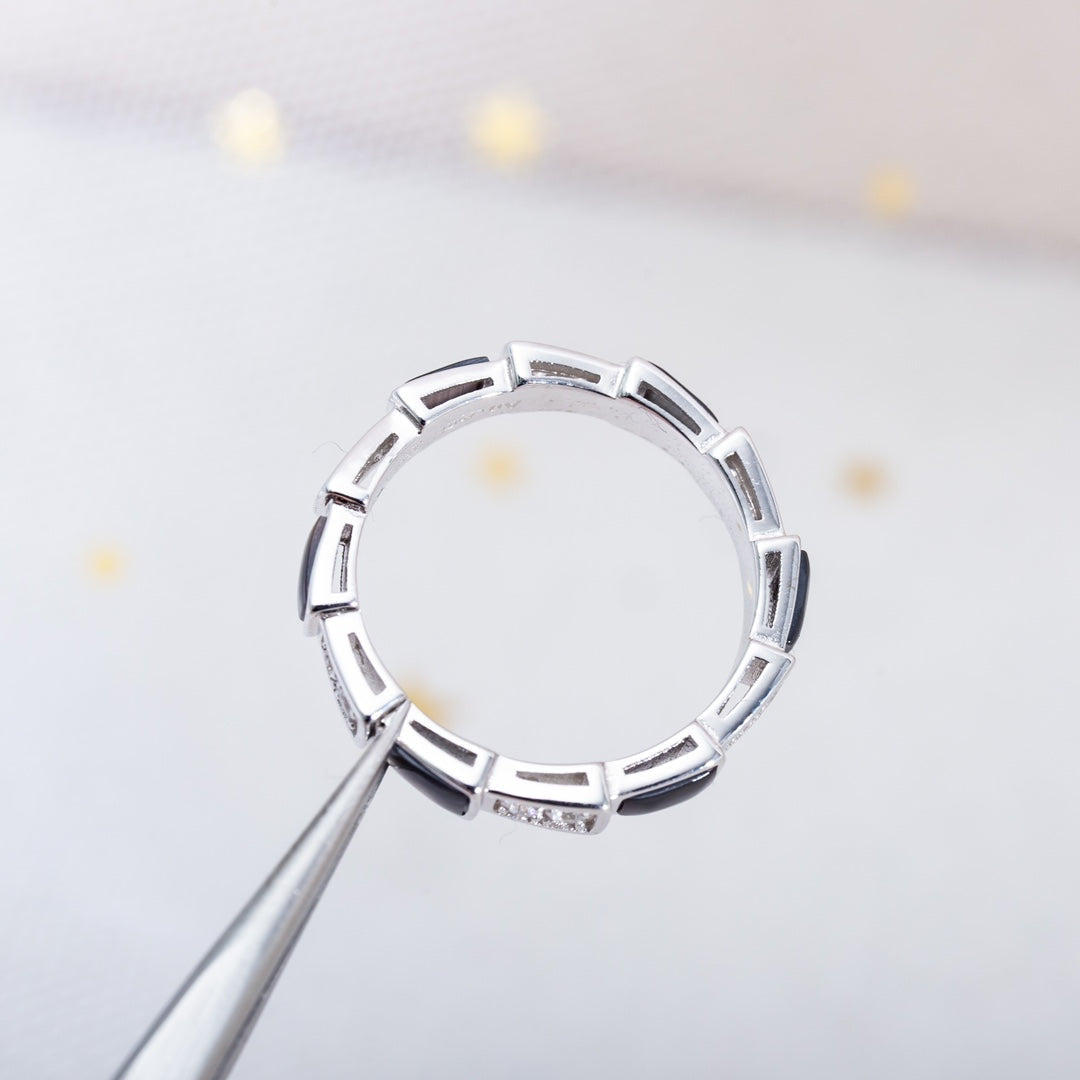 [Baslove]SERPENTI RING SILBER DIAMANT SCHWARZ MOP 3MM