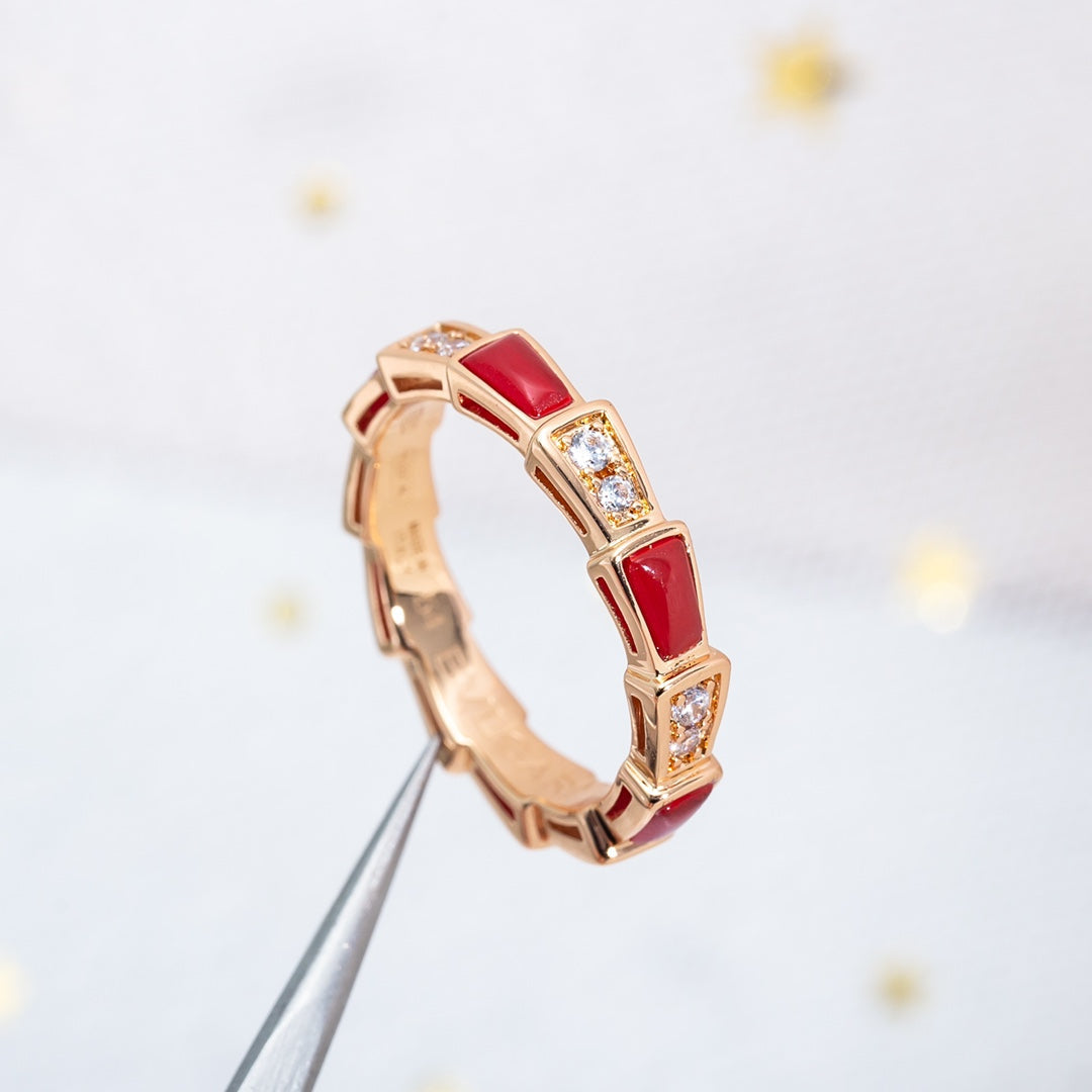[Baslove]SERPENTI RING ROTGOLD KARNEOL DIAMANT 3MM