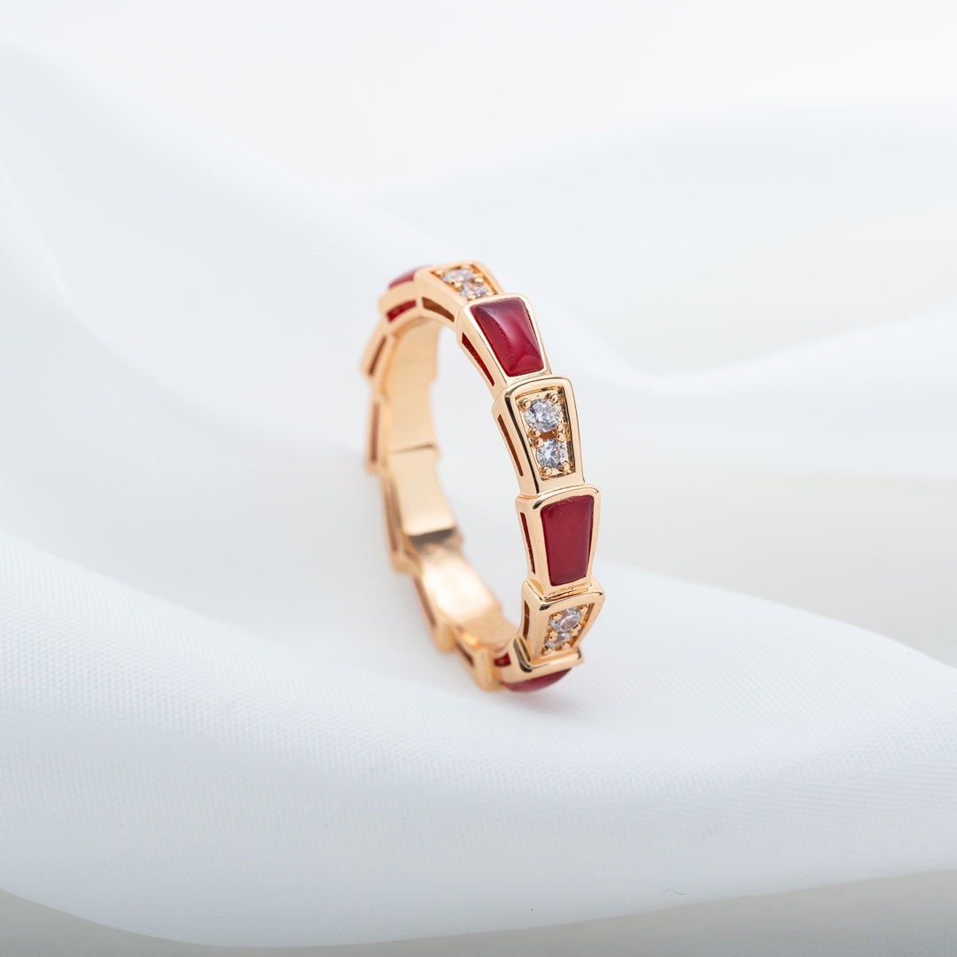 [Baslove]SERPENTI RING ROTGOLD KARNEOL DIAMANT 3MM