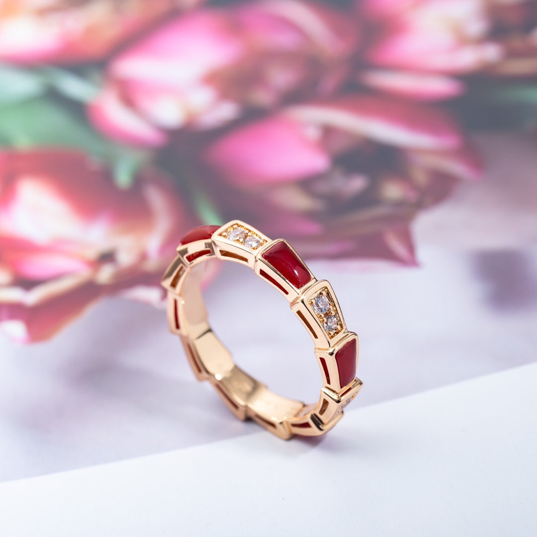 [Baslove]SERPENTI RING ROTGOLD KARNEOL DIAMANT 3MM
