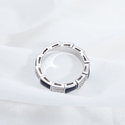 [Baslove]セルペンティリング シルバー ダイヤモンド ブラック モップ 4MM