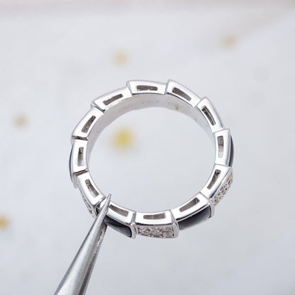 [Baslove]セルペンティリング シルバー ダイヤモンド ブラック モップ 4MM