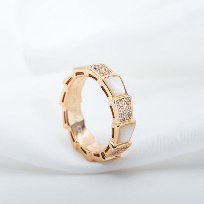 [Baslove]SERPENTI リング ピンクゴールド モップ ダイヤモンド パヴェ 4MM