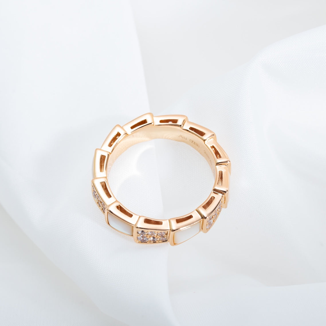 [Baslove]SERPENTI リング ピンクゴールド モップ ダイヤモンド パヴェ 4MM