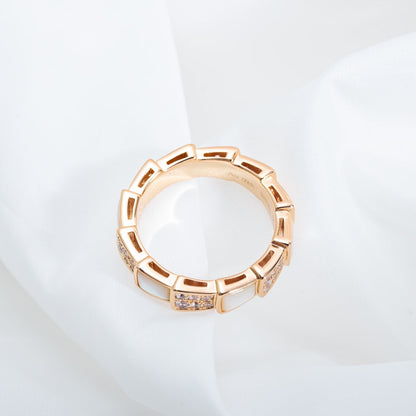 [Baslove]SERPENTI リング ピンクゴールド モップ ダイヤモンド パヴェ 4MM