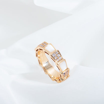 [Baslove]SERPENTI リング ピンクゴールド モップ ダイヤモンド パヴェ 4MM