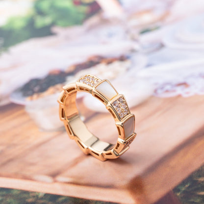[Baslove]SERPENTI リング ピンクゴールド モップ ダイヤモンド パヴェ 4MM