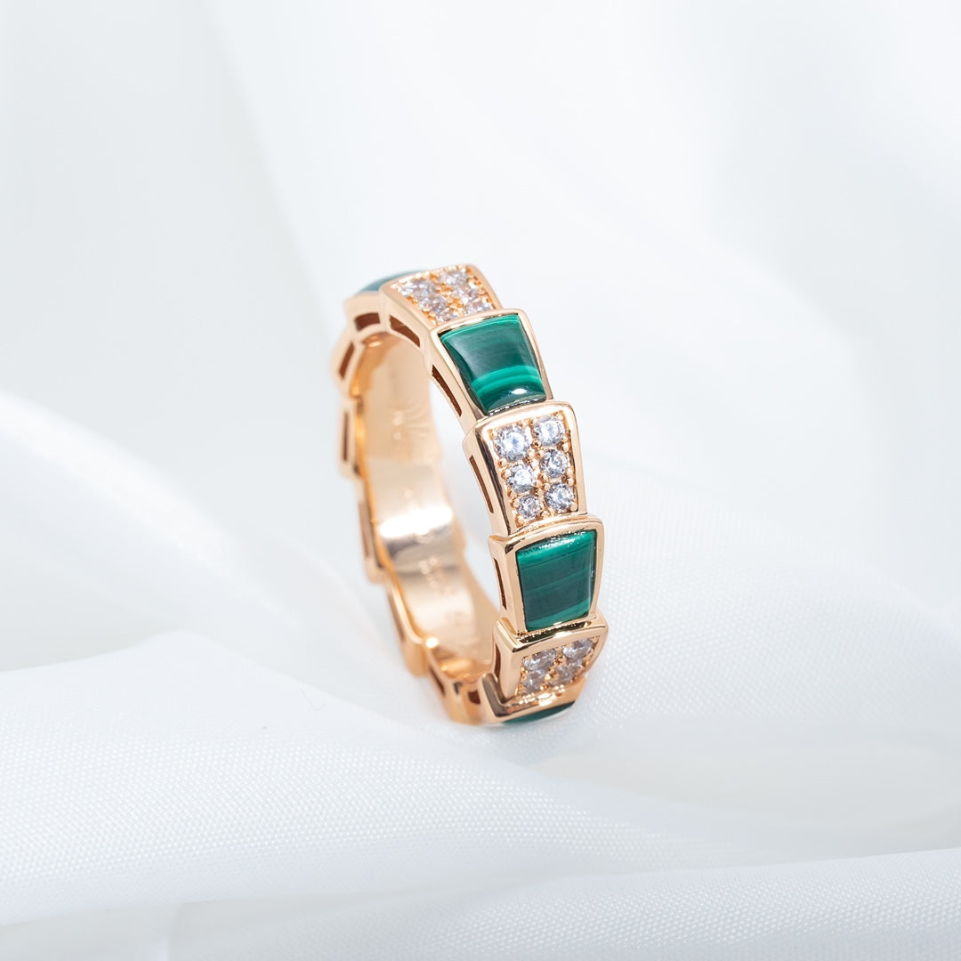 [Baslove]SERPENTI RING ROSA GOLD MALACHIT DIAMANT GEPAPERT 4MM