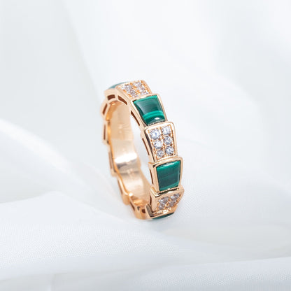 [Baslove]SERPENTI RING ROSA GOLD MALACHIT DIAMANT GEPAPERT 4MM