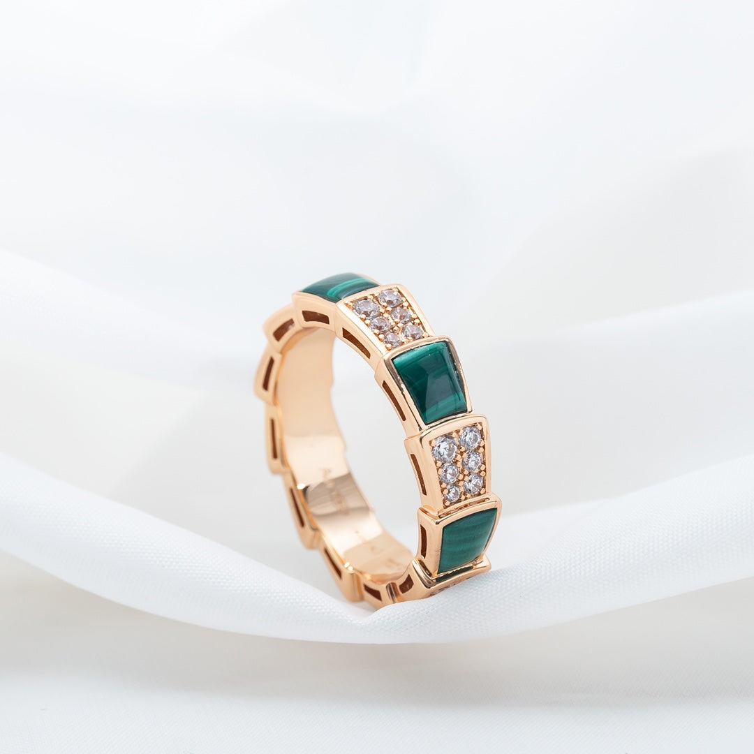 [Baslove]SERPENTI RING ROSA GOLD MALACHIT DIAMANT GEPAPERT 4MM